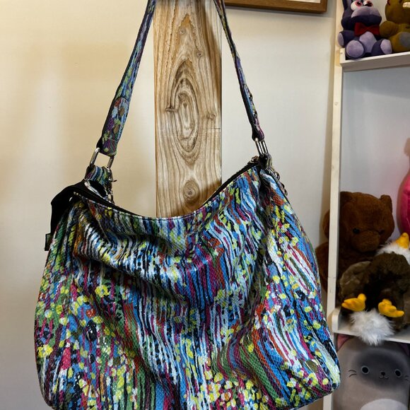 Genne De Rossi Multicolor Textured Shoulder Bag with Front Zippers - Picture 2 of 7